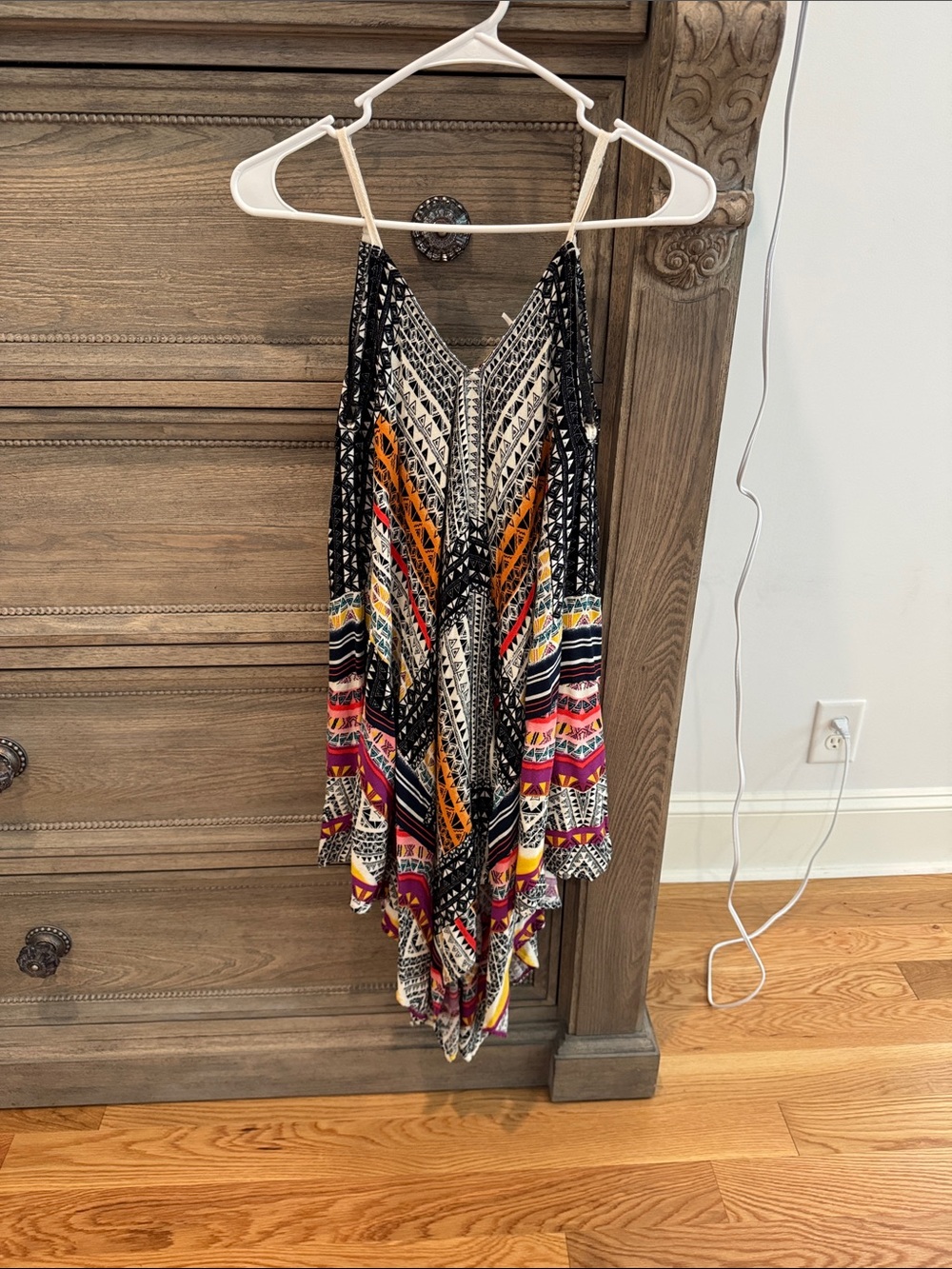 Boho Printed Fringe Hem Dress - Multicolor